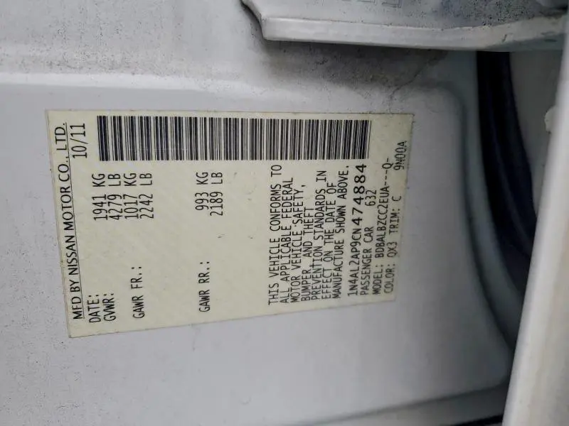 2012 NISSAN ALTIMA BASE  