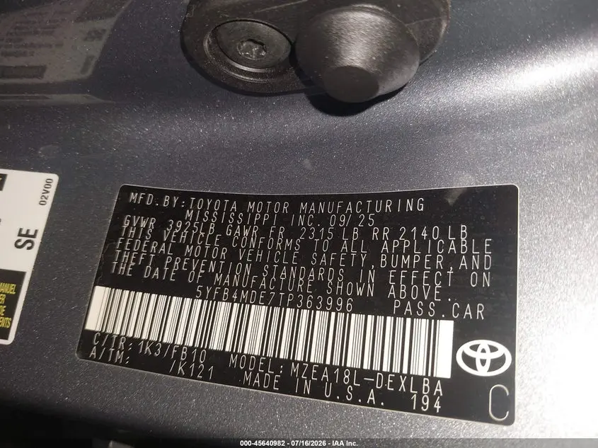 2026 TOYOTA COROLLA LE