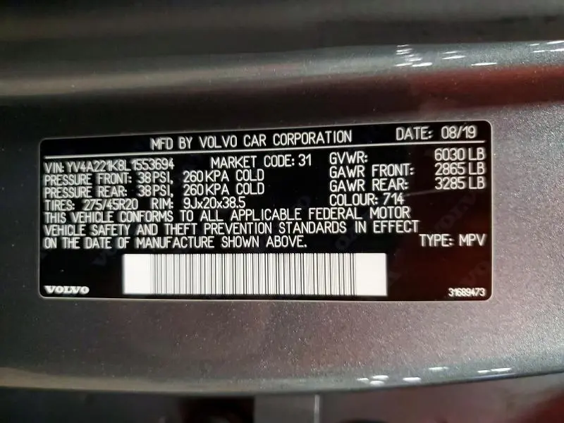 2020 VOLVO XC90 T6 MOMENTUM  