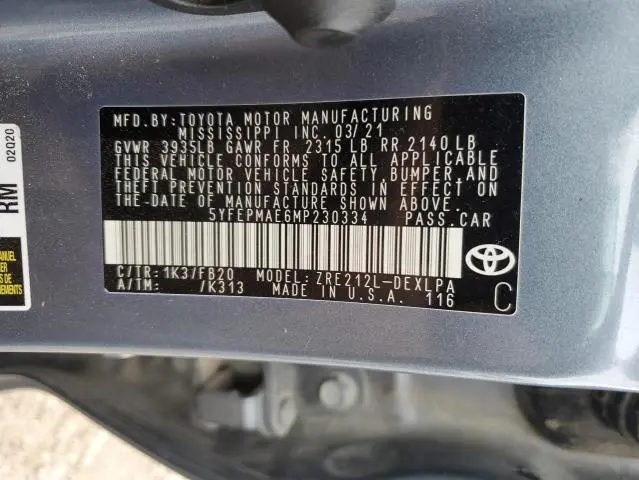 2021 TOYOTA COROLLA LE  