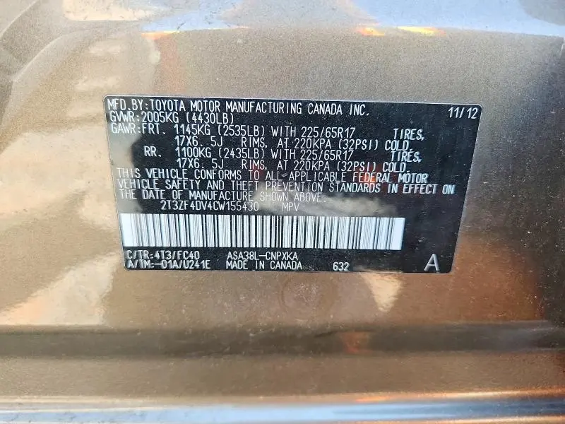 2012 TOYOTA RAV4 BASE  