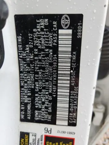 2012 TOYOTA CAMRY BASE  