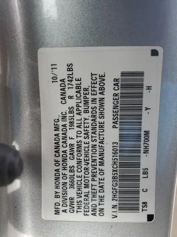 2012 HONDA CIVIC LX  