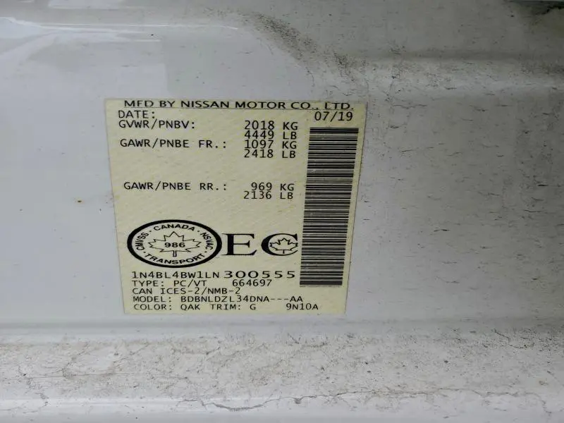 2020 NISSAN ALTIMA S  