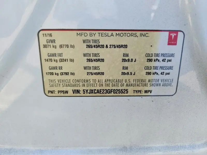 2016 TESLA MODEL X   
