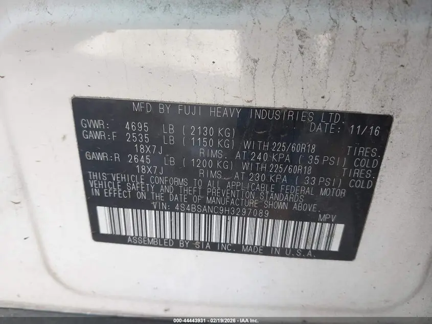 2017 SUBARU OUTBACK 2.5I LIMITED
