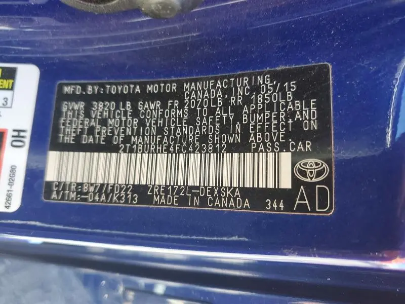 2015 TOYOTA COROLLA S PLUS  