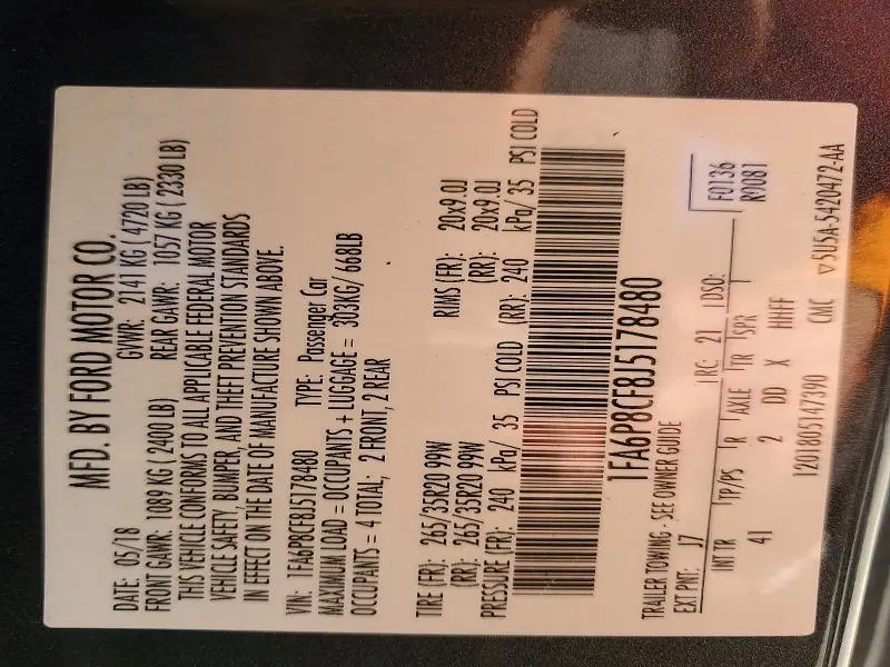 2018 FORD MUSTANG GT  