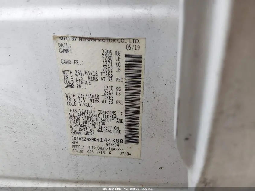 2019 NISSAN MURANO SV