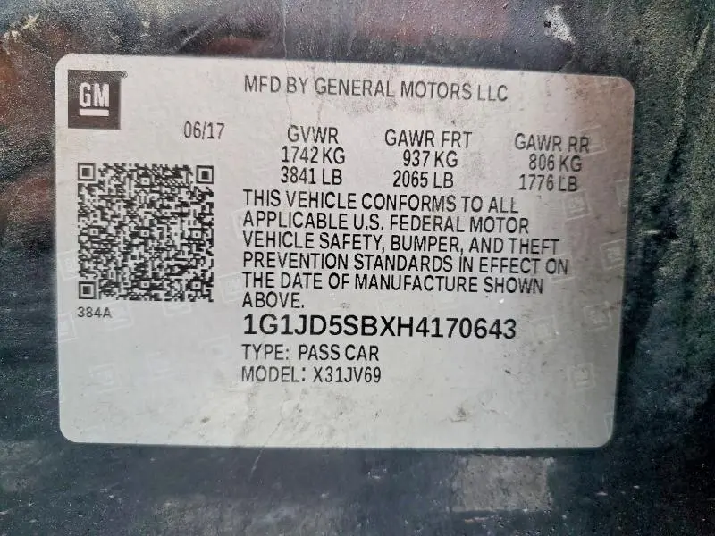 2017 CHEVROLET SONIC LT  