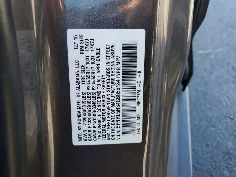 2016 HONDA ODYSSEY SE  