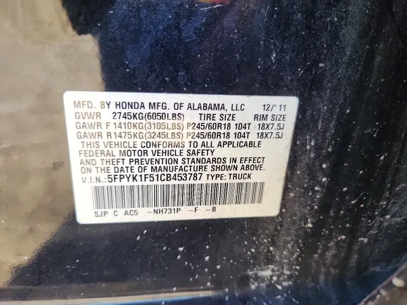 2012 HONDA RIDGELINE RTL  