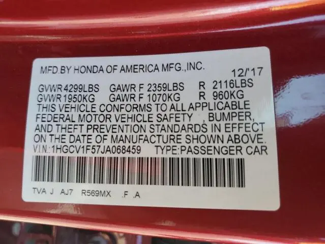 2018 HONDA ACCORD EXL  