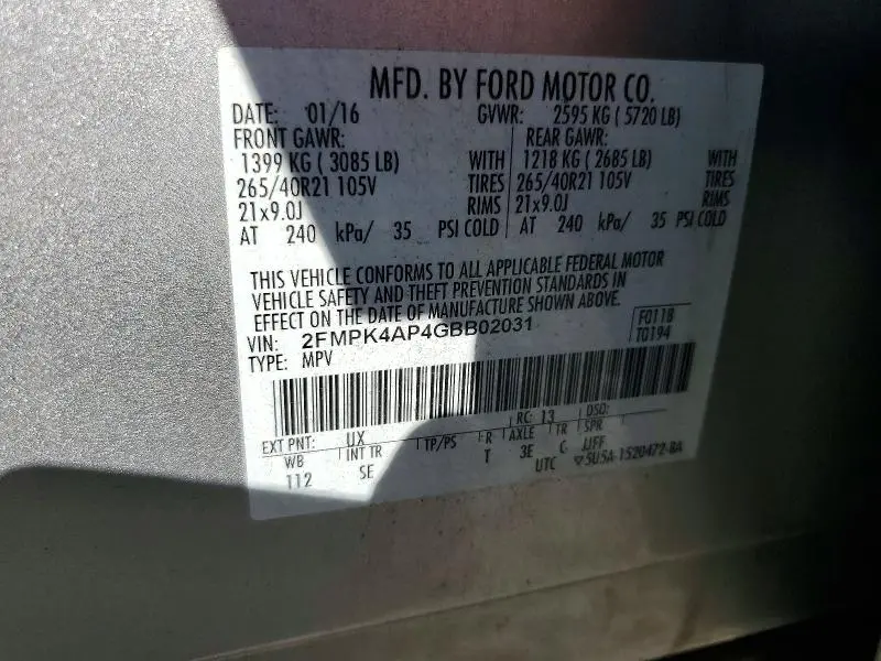 2016 FORD EDGE SPORT  