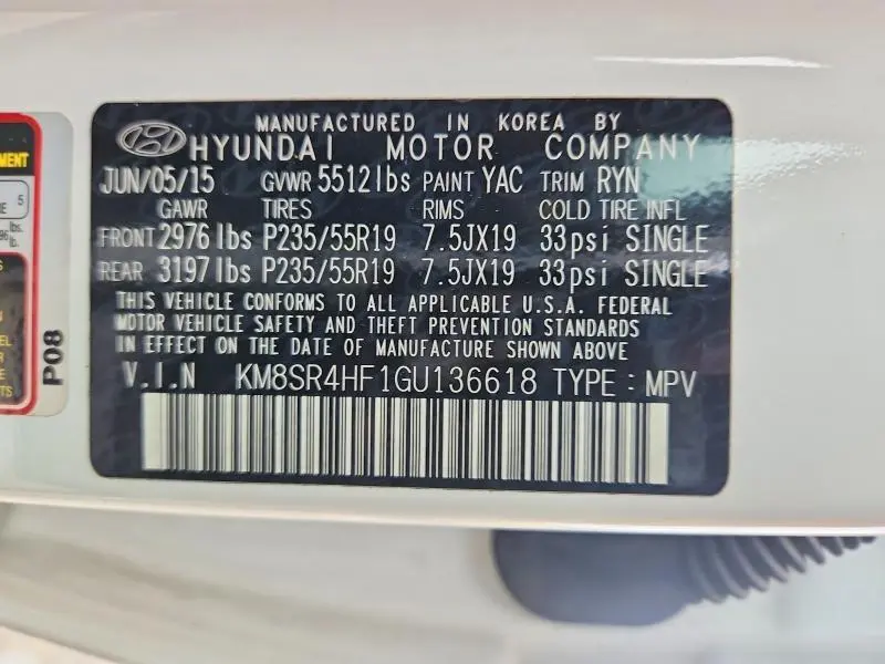2016 HYUNDAI SANTA FE SE  