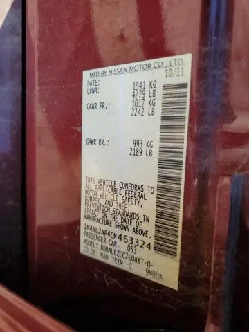 2012 NISSAN ALTIMA BASE  