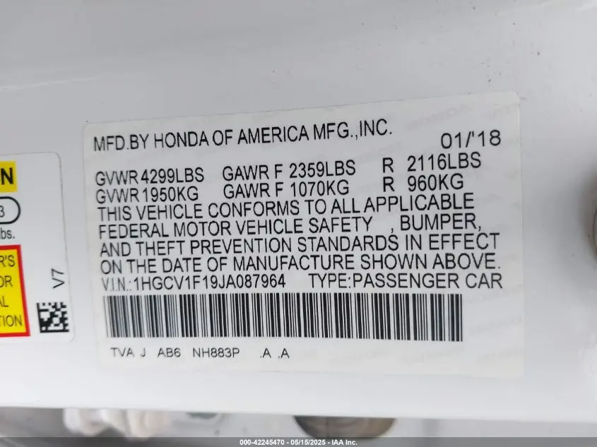 2018 HONDA ACCORD LX