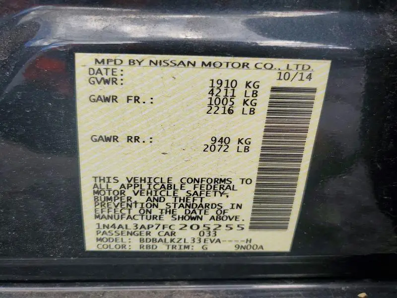 2015 NISSAN ALTIMA 2.5 SV  