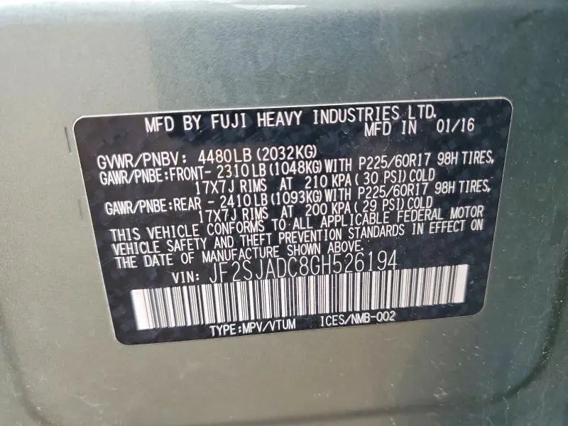 2016 SUBARU FORESTER 2.5I PREMIUM  