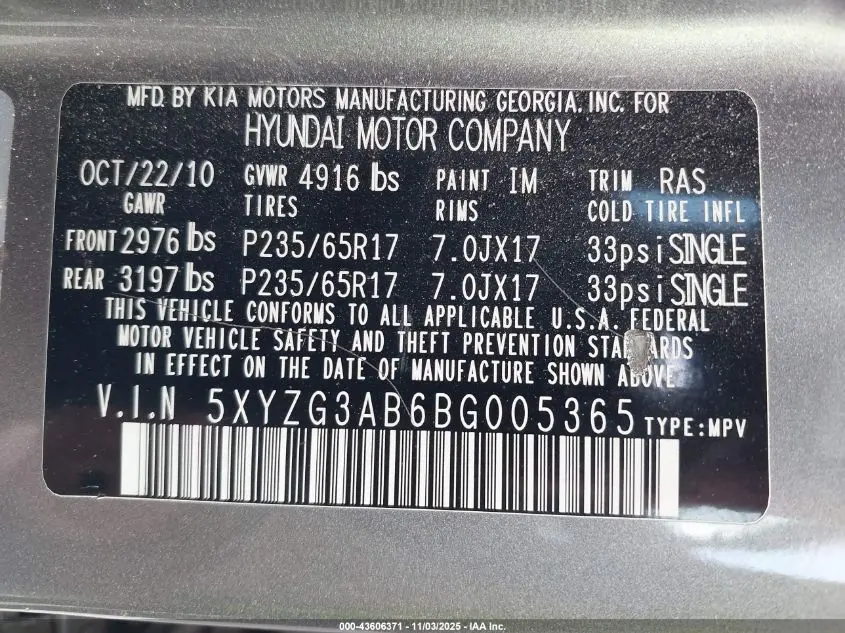 2011 HYUNDAI SANTA FE GLS