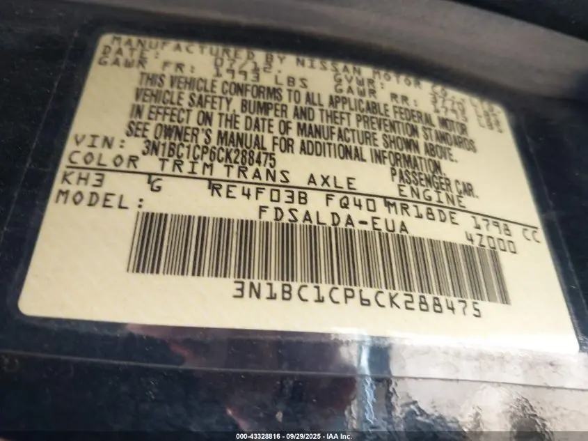 2012 NISSAN VERSA 1.8 S