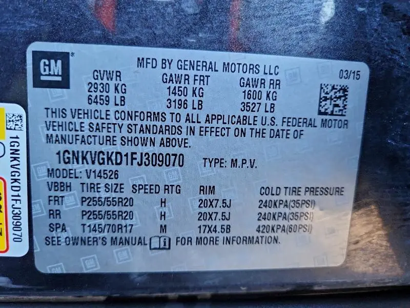 2015 CHEVROLET TRAVERSE LT  