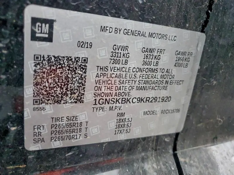 2019 CHEVROLET TAHOE K1500 LT  