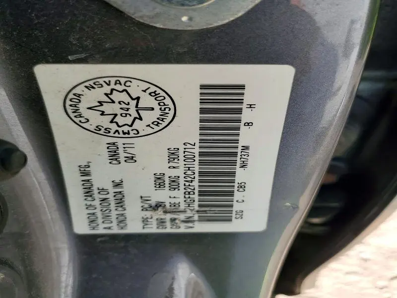 2012 HONDA CIVIC LX  