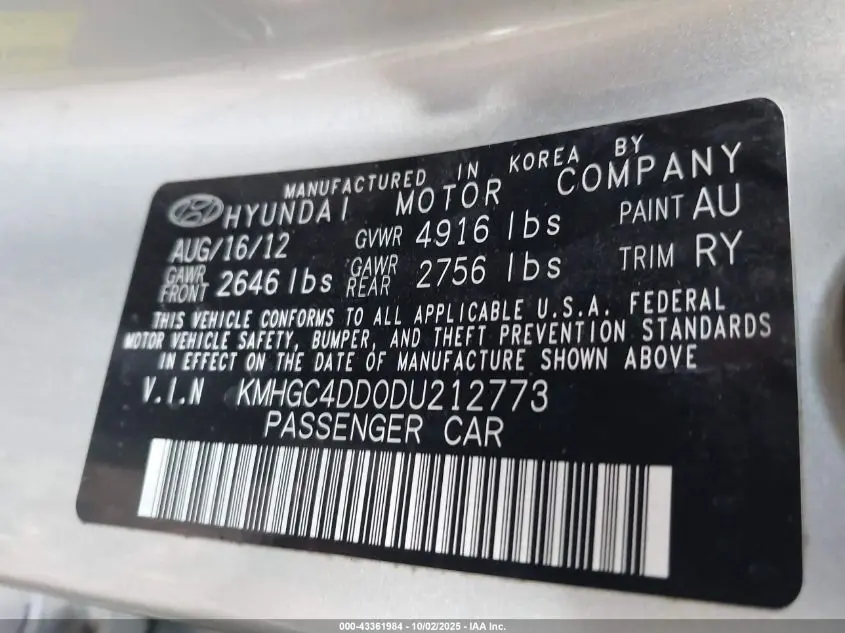 2013 HYUNDAI GENESIS 3.8