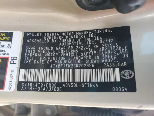 2012 TOYOTA CAMRY BASE