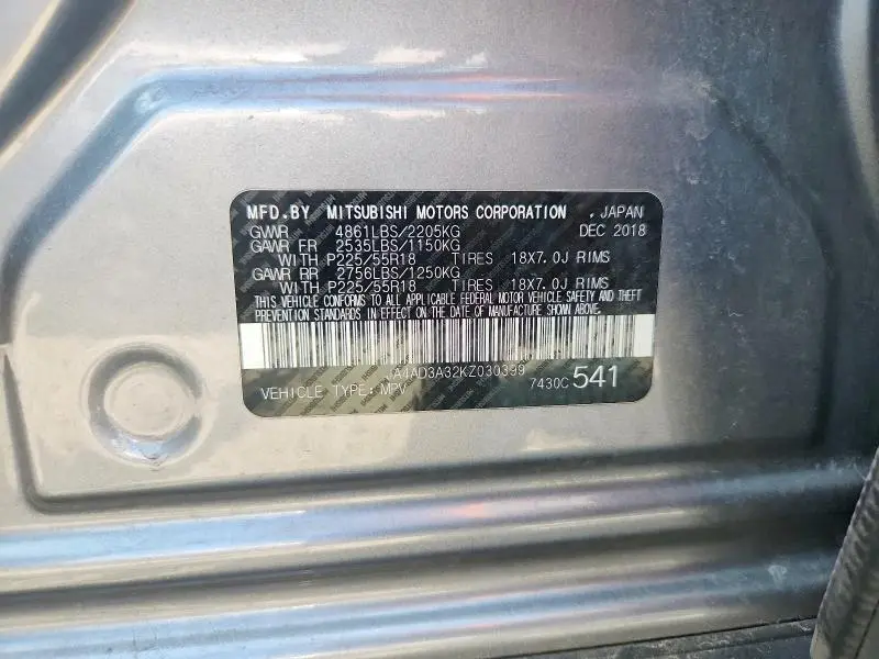 2019 MITSUBISHI OUTLANDER SE  