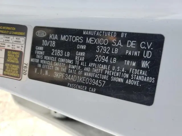 2019 KIA FORTE GT LINE  