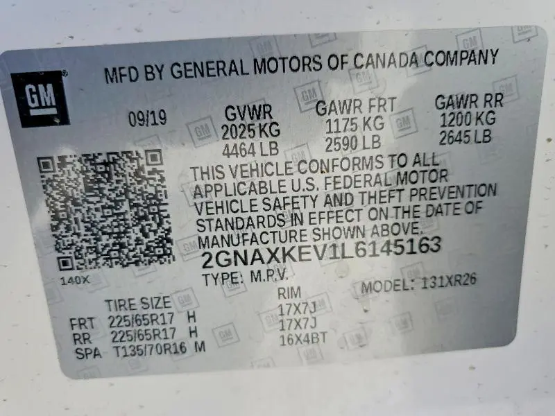 2020 CHEVROLET EQUINOX LT  