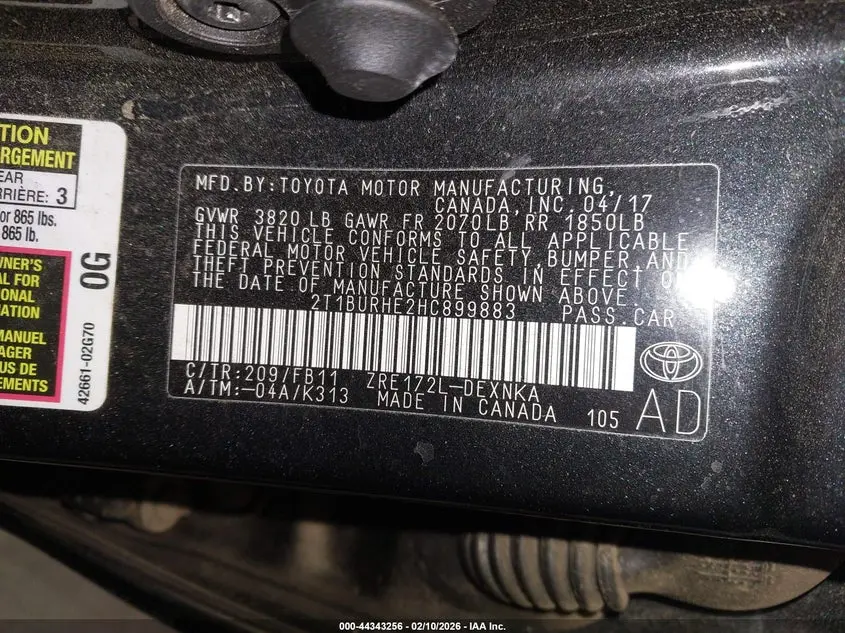 2017 TOYOTA COROLLA LE