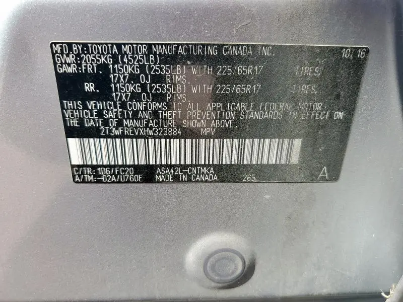 2017 TOYOTA RAV4 XLE  