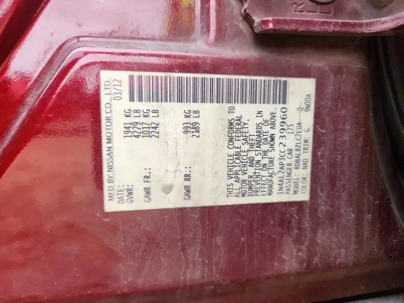 2012 NISSAN ALTIMA BASE  