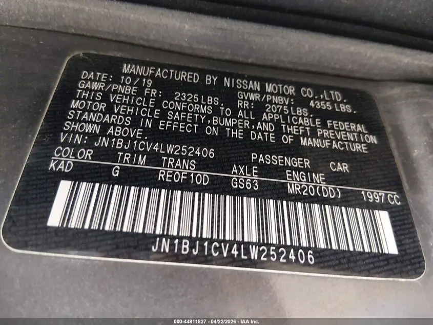 2020 NISSAN ROGUE SPORT S FWD XTRONIC CVT