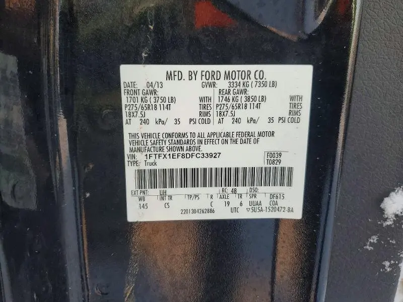 2013 FORD F150 SUPER CAB  