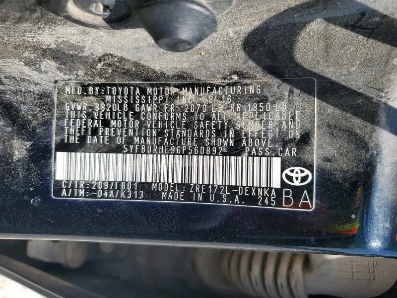 2016 TOYOTA COROLLA LE  