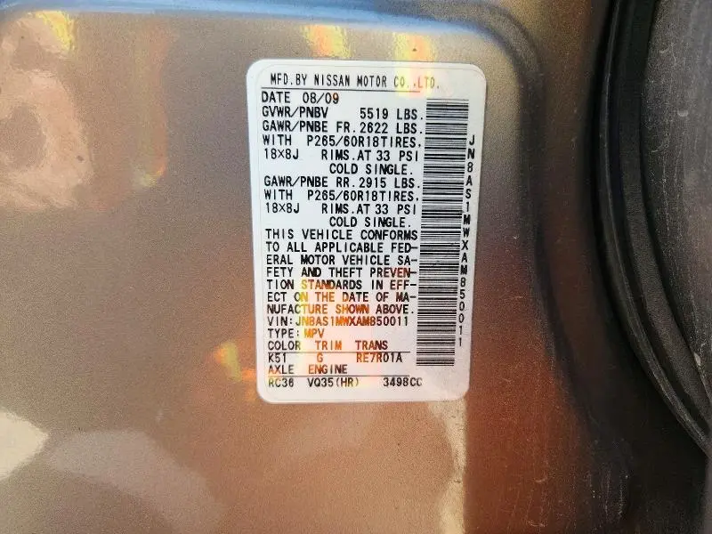 2010 INFINITI FX35 BASE  
