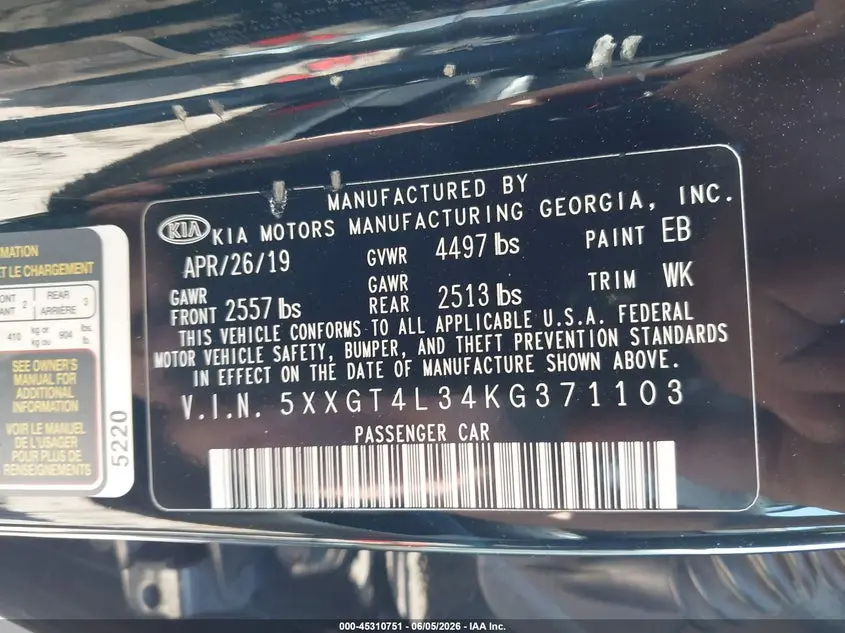 2019 KIA OPTIMA LX