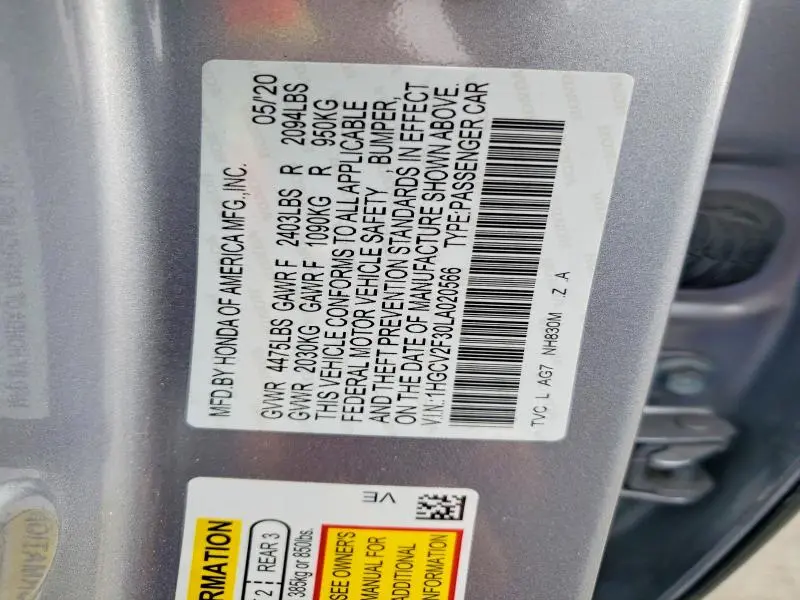 2020 HONDA ACCORD SPORT  