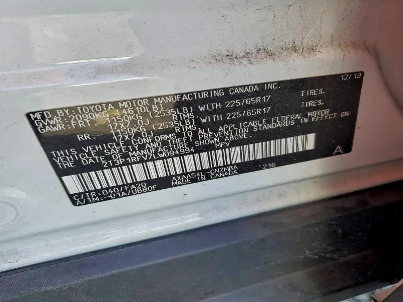 2020 TOYOTA RAV4 XLE  