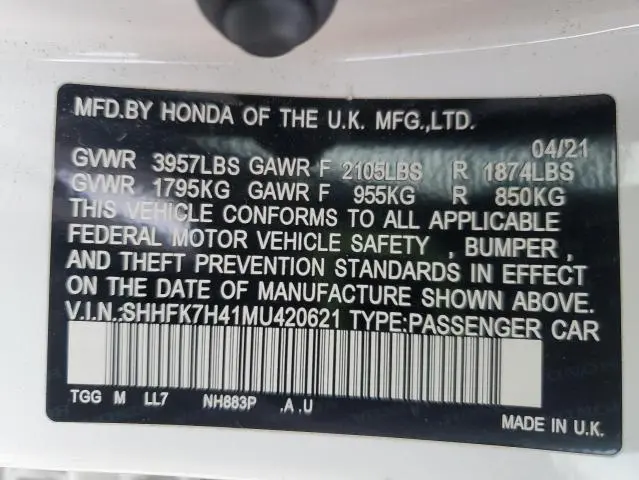 2021 HONDA CIVIC SPORT  