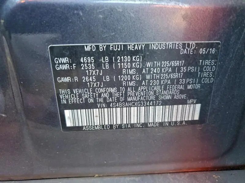 2016 SUBARU OUTBACK 2.5I PREMIUM  