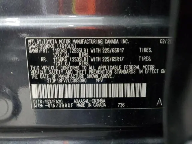 2020 TOYOTA RAV4 XLE  