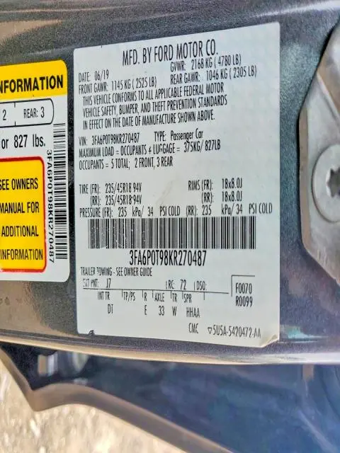 2019 FORD FUSION SE  