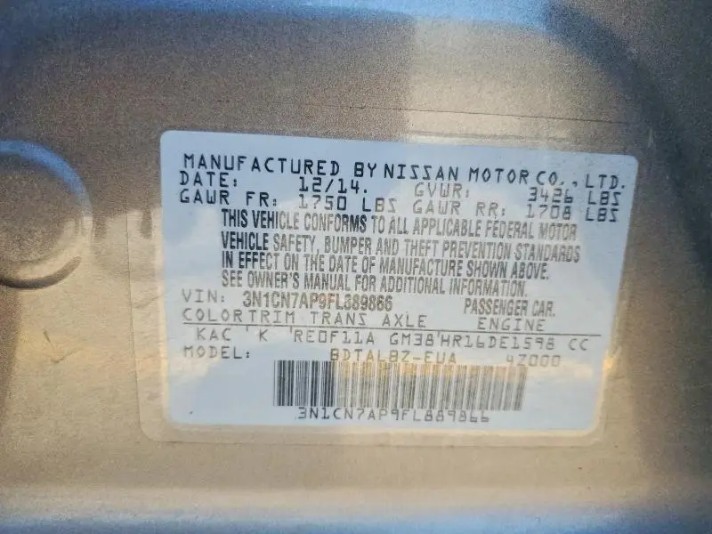 2015 NISSAN VERSA 1.6 SV  