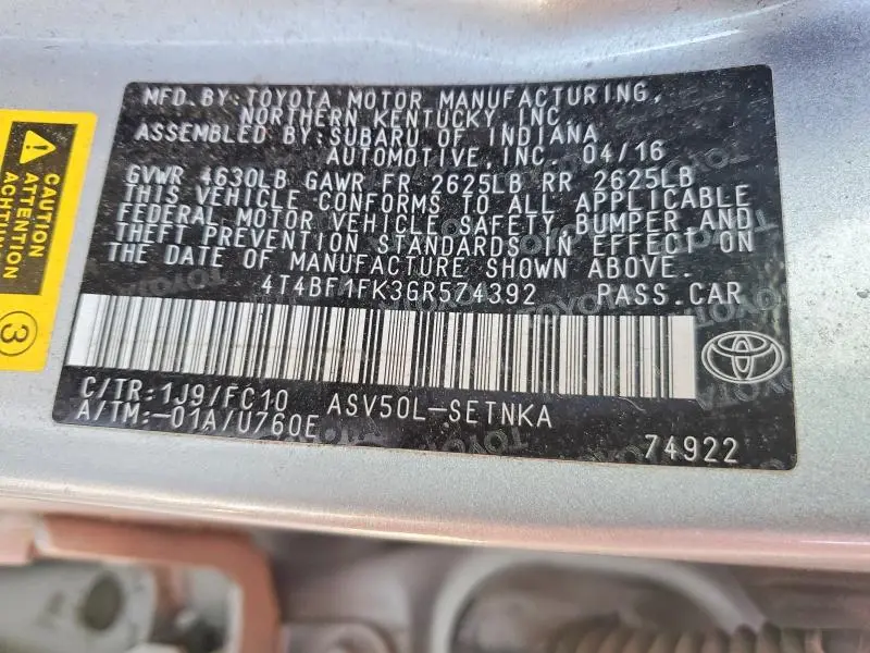 2016 TOYOTA CAMRY LE  