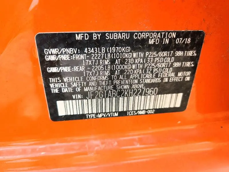 2019 SUBARU CROSSTREK   